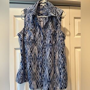 Blue and White Sleeveless Women's Top